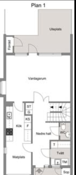 Planlösning, nedre plan.