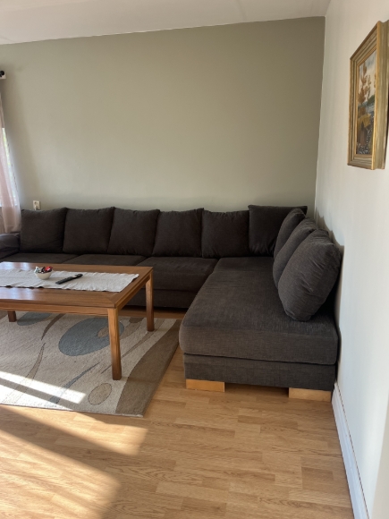 Vardagsrum med utsikt mot ån hedströmmen