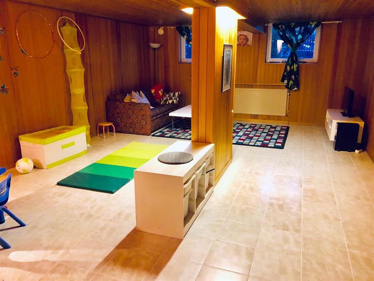 Large Living Room/PlayRoom/Game or TV Room - Lower Floor. Good for young kids for various activities . Solid flooring - Lower floor