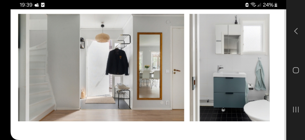 Hall och litet badrum med dusch