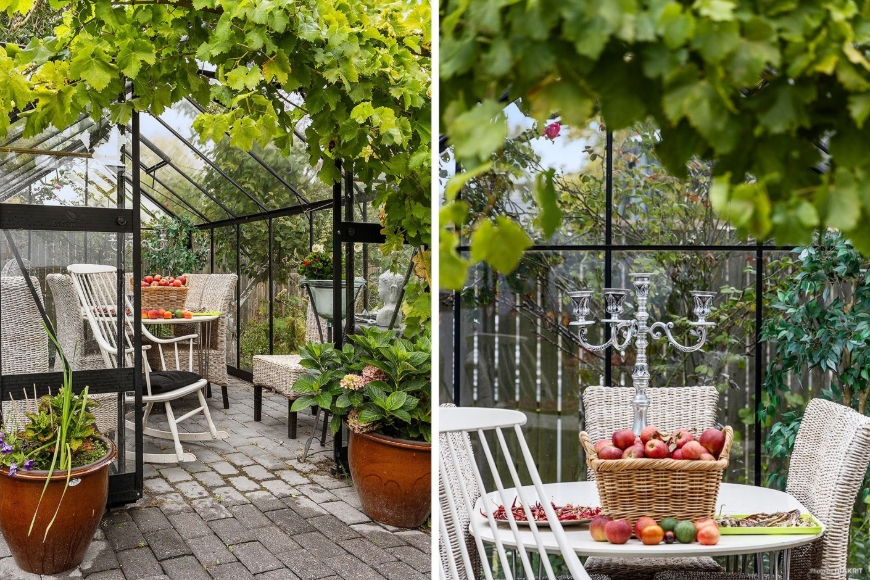 Ett andra växthus som är strålande att ha mysiga middagar i året om